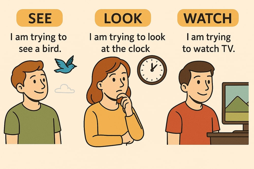 Глаголы see, look, watch: разница в употреблении