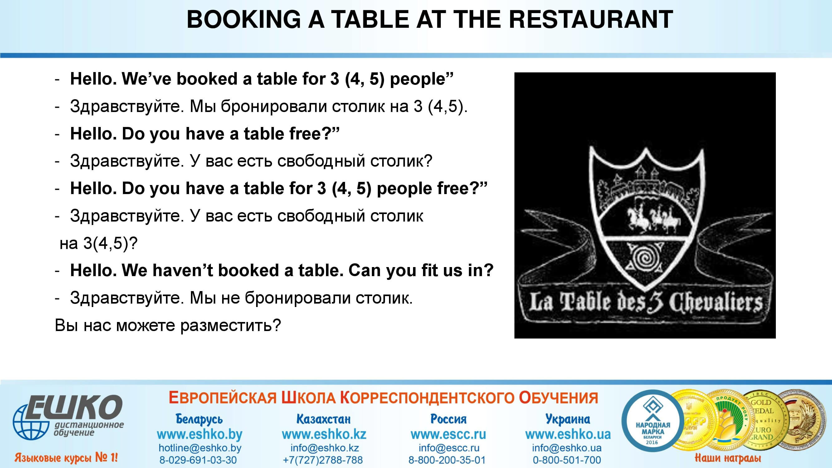 At the restaurant В ресторане