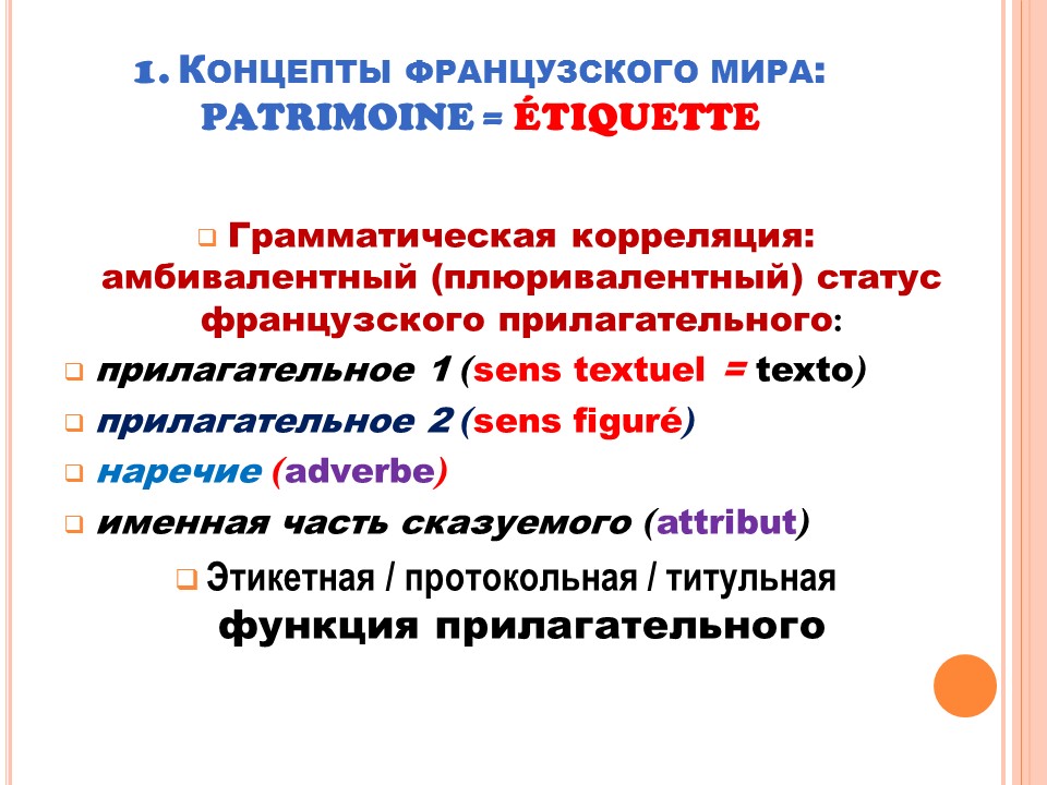 Грамматика французского менталитета: этикетность + adjectifs (прилагательные)